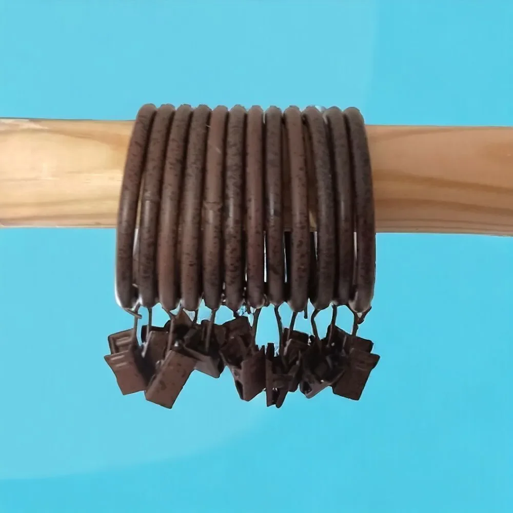 12 Metal Curtain Rings With Clips Dark Brown Bronze Farmhouse 2.25